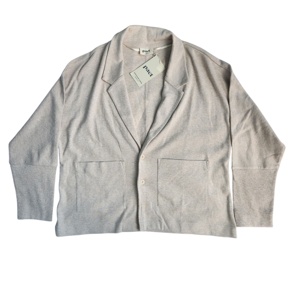 Pact Airplane Relaxed Blazer Heathered Beige Womens Size Small New Cotton - Picture 2 of 11